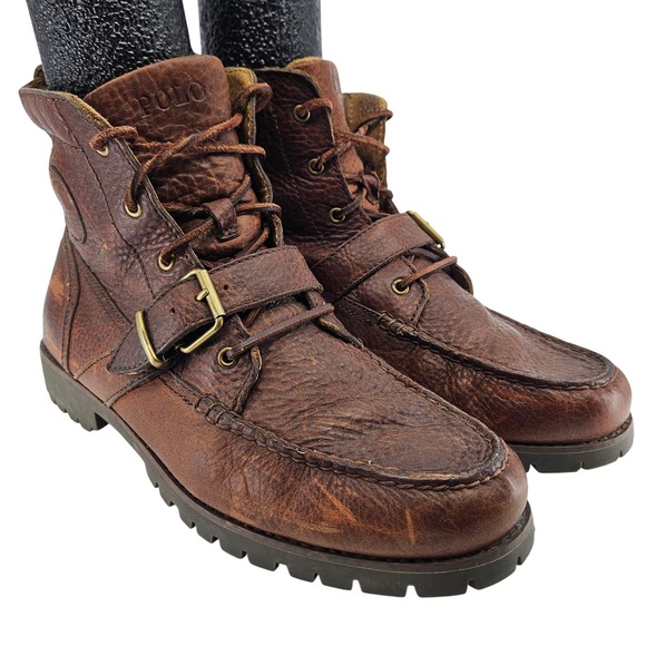 Mens Polo Ralph Lauren Discontinued Redmond Leather Boots 11D Buckle VTG Style - Picture 1 of 14